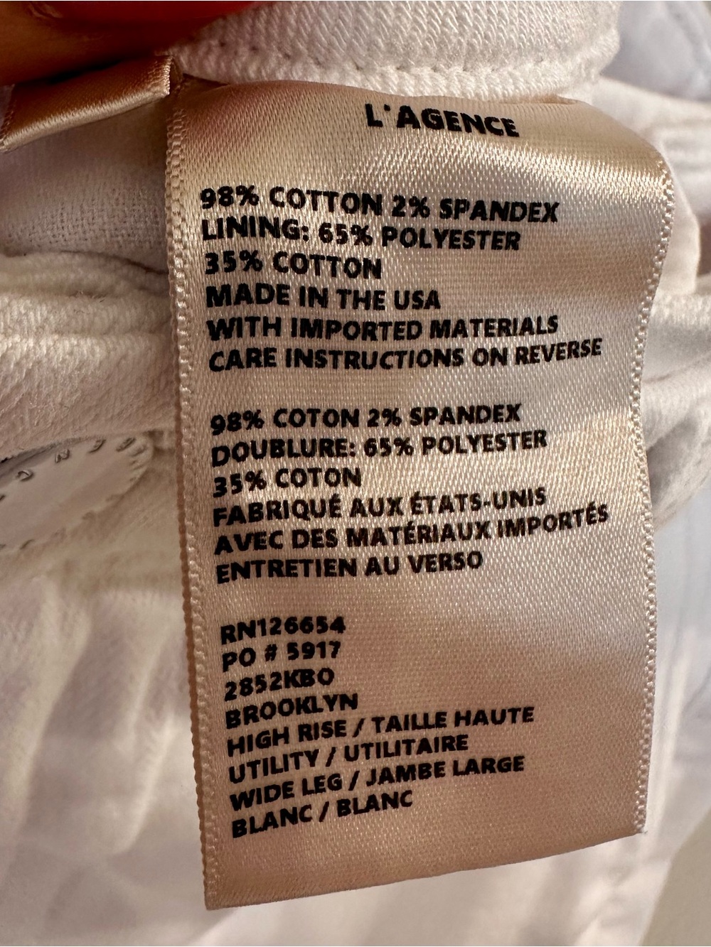 L'AGENCE Brooklyn High Rise Utility Wide-Leg White Pants NWOT - Picture 5 of 5